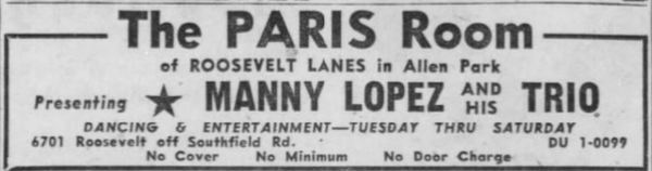 Roosevelt Lanes Recreation - Sep 21 1956 Paris Room Manny Lopez (newer photo)